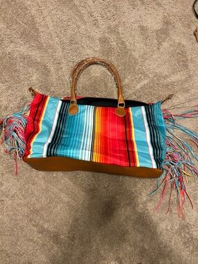 Vibrant Striped Fringe Tote Bag in Multi-Color